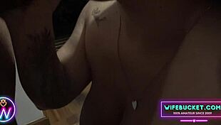 Plump wife sits on husband's face, squirting pussy juices during homemade session.