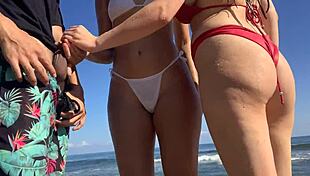 Hey, wanna see me jerk off at public beach with two sexy chicks helping out?