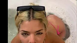 teen slut sucks cock deep in shower