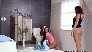 Sultry lesbian chicks get sprayed with piss and burst wet cunts