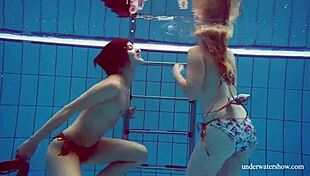 marusia and melisa darkova underwater lesbian striptease in bikini
