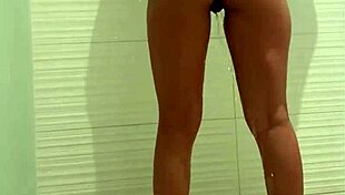 teen slut sucks cock deep in shower