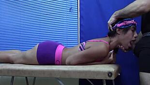 Paola undergoes deepthroat training with throat massage