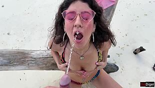 Golden Shower Hits Beauty's Face on Public Beach!