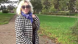 Nylon Big Boobs on Sexy Milf Strutting in Transparent Outdoor Walk
