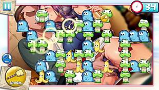 Cleaning hentai images turns into a game where cute anime girls blow big cocks and get creampied