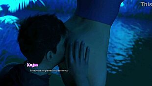 Busty blonde gets ass rimjob from lover at outdoor oasis