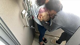 asian japanese amateurs get excited on the balcony