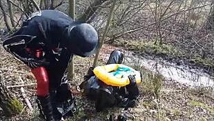 Rich German femdom in latex dominates outdoors brutally.