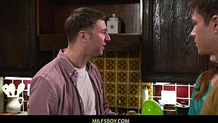 After Breakfast, He Cucks His Stepmom's Boyfriend With A Big Cock In Lingerie Roleplay.