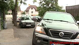 European domina dominates sub in bondage threeway with toys