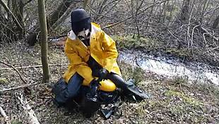 Rich German femdom in latex dominates outdoors brutally.