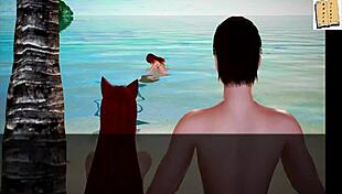 Redhead amateur in homemade anime game exposes small tits