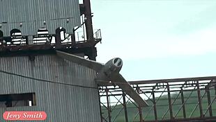 jeny smith shows off great camel toe and big ass in tight white suit during public interview