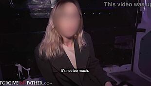 Waitress on Break Picks Up Guy for Rough Van Sex with Blowjob and Cowgirl Riding