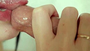 Stepsister teases with closeup foreskin lick and suck action