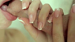 Stepsister teases with closeup foreskin lick and suck action