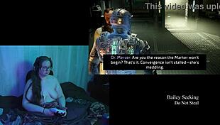 Naked brunette bbw with big natural tits plays Deadspace! What a game!