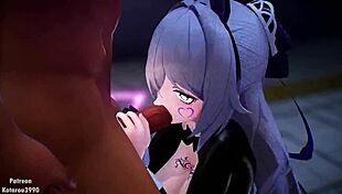 Bronya in hentai anime series with big tits and groping