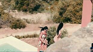 Voyeur brunette watching that european couple fuck with monster cocks.