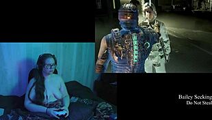 Naked brunette bbw with big natural tits plays Deadspace! What a game!
