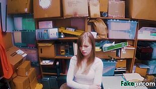 doll looking teen 18+ girlfriend gags and chokes on blowjob while getting bareback table fucked by fake shop manager