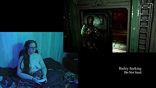 Naked brunette bbw with big natural tits plays Deadspace! What a game!