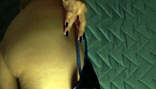 trying on the new tight sexy panties showing off her big butt and pussy sexy long blue nails