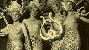 Passionate Vintage Showgirls Rip Clothes Off, Undress Seductively, Reveal Natural Tits In Retro Striptease