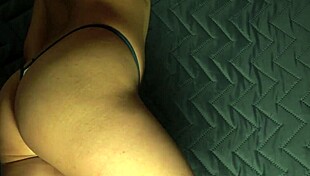 trying on the new tight sexy panties showing off her big butt and pussy sexy long blue nails