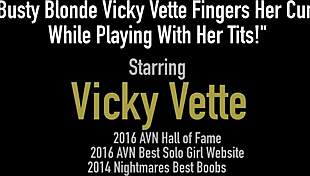 Busty Blonde Vicky Vette Fingers Her Cunt While Playing With Her Tits