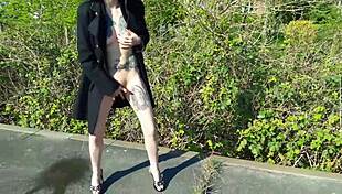 Slut Lucy Ravenblood's public display of perversion with toy and piss