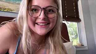 she's doing YOGA with her STEP BROTHER alex adams, but jill taylor's blonde ass and big cock get involved in family therapy. glasses on, monster blowjob ensues.