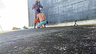 Daddyblackxxx1 fucks Ericsockz outdoors in intense gay action!