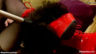 Skinny lesbian whipped hard and fucked in kinky domination scene