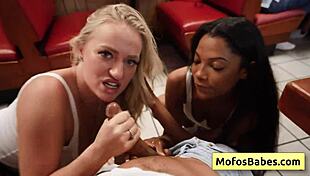 Two Sexy Big Tit Waitresses Elana Bunnz And Eden West Share Huge Cock Outdoors