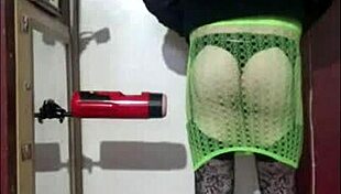 shy crossdresser enjoys homemade machine masturbation session