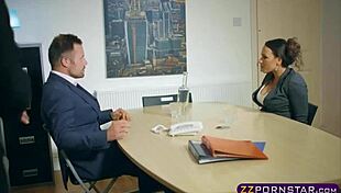 does the office bitch in pantyhose end up fucking after footplay?