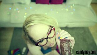 candy may, the blonde, strokes big black cock and worships it