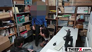 Cute teen 18+ thief Geneva King gets caught at work in the garage. She sucks big cock and gets her ass fucked in hardcore amateur scene