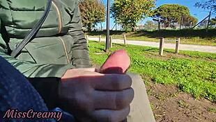 I flashed my cock in front of everyone in the park and my stepdaugher helps me cumshot