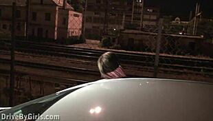 Blonde teen heads to public car gangbang