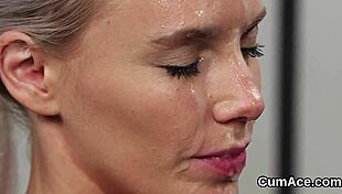 i gave the flirty centerfold a jizz load on her face, she gulped it all