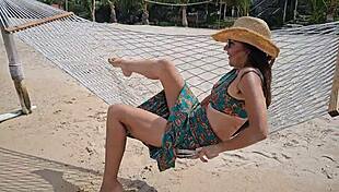 Pretty Girl in Long Dress Flashes No Panties on Crowded Public Beach