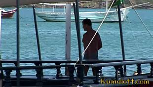 Hardcore DP fucks big tits brunette on boat