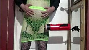 Crossdresser ENJOYS MACHINE MASTURBATION at home