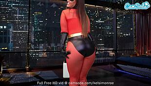 Big ass Kelsi Monroe feels intense emotions cosplaying as Elastigirl on the Sybian