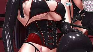 Mistress Black says, You're my bound slut in purple bondage.