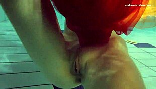 I watch Nastya strip naked and reveal her tight pussy in the pool