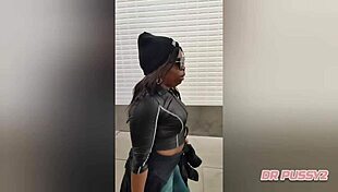 Ebony escort attends client in motel bathroom!